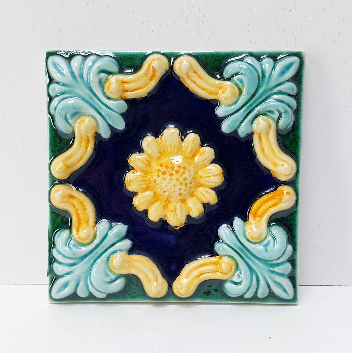 Hand-Painted Portuguese Ceramic Tile, Floral Wall Decor (5.51"x5.51")