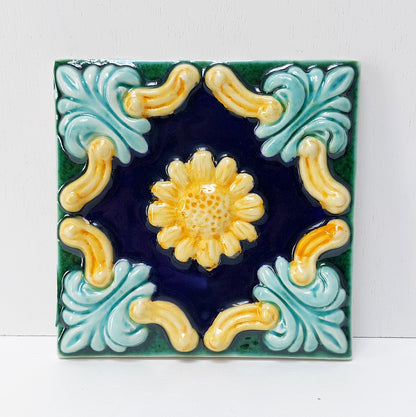 Hand-Painted Portuguese Ceramic Tile, Floral Wall Decor (5.51"x5.51")