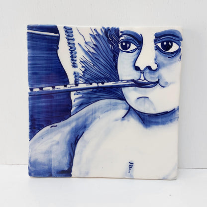 Hand-Painted Portuguese Ceramic Tile, Figura Avulsa, Wall Decor