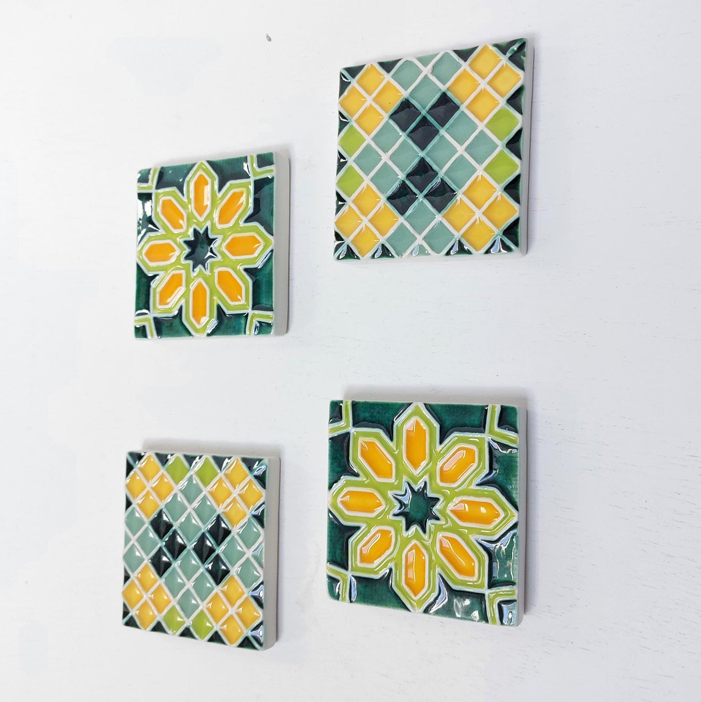 Hand-Painted Portuguese Ceramic Tile Wall Art, Set of 4