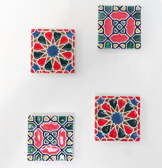 Hand-Painted Portuguese Ceramic Tile Wall Art, Set of 4