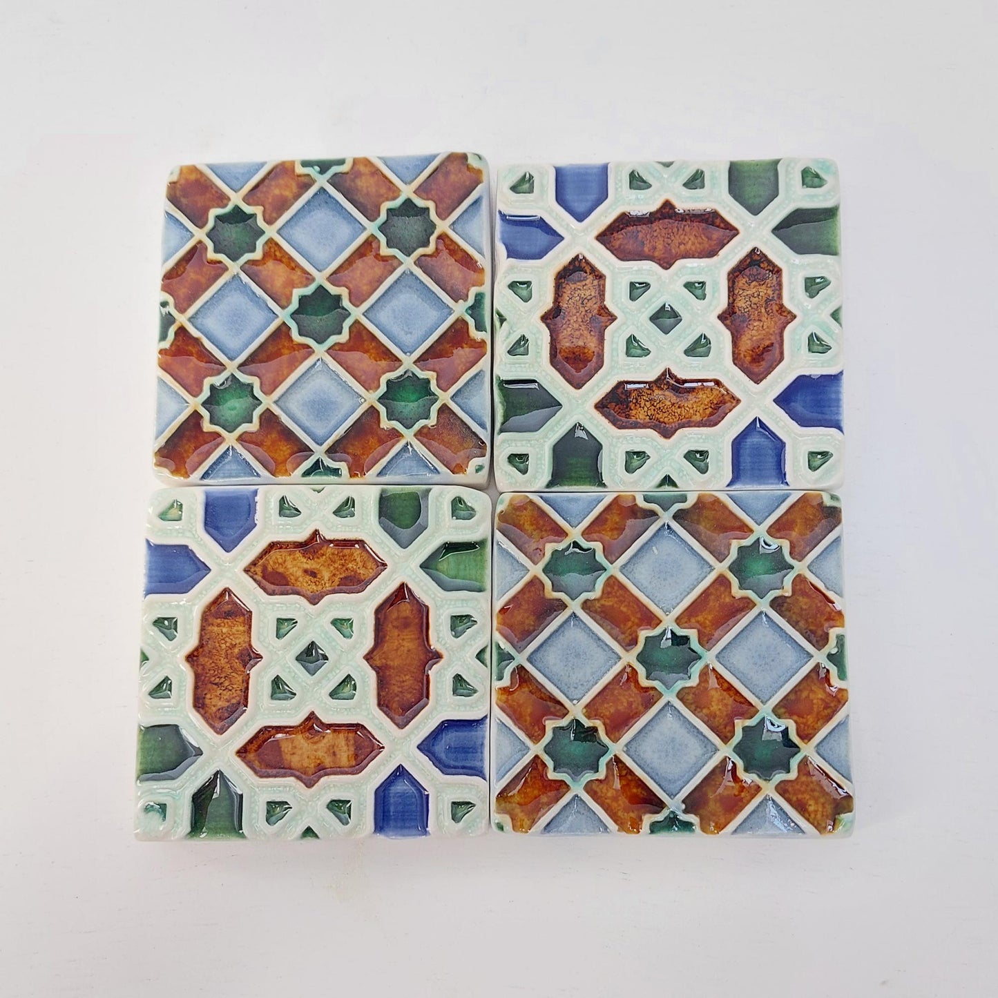 Hand-Painted Portuguese Tile Mural, Authentic Azulejo (Set of 4)