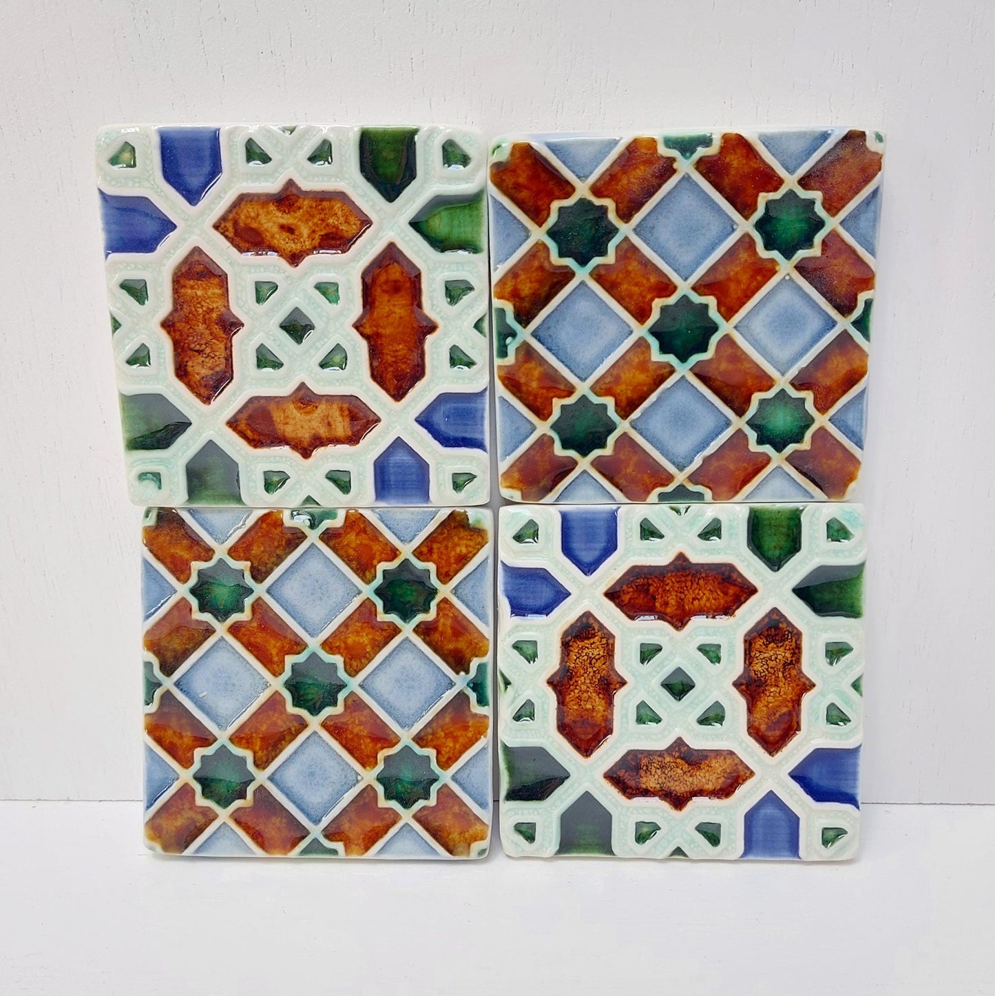 Hand-Painted Portuguese Tile Mural, Authentic Azulejo (Set of 4)