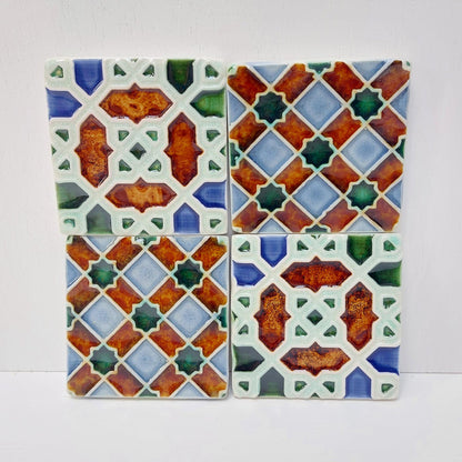 Hand-Painted Portuguese Tile Mural, Authentic Azulejo (Set of 4)