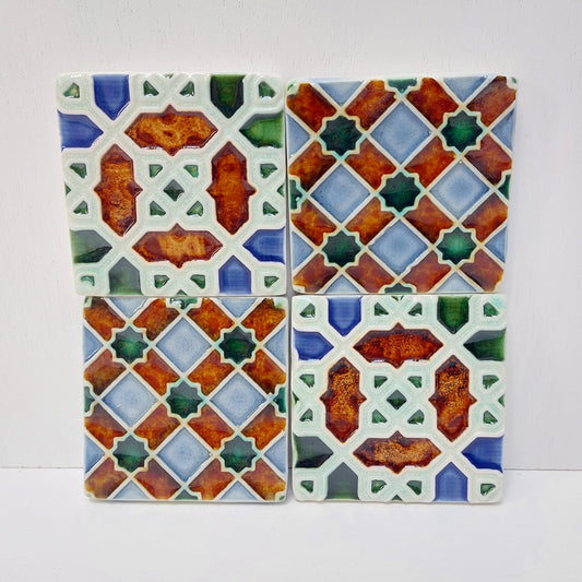 Hand-Painted Portuguese Tile Mural, Authentic Azulejo (Set of 4)