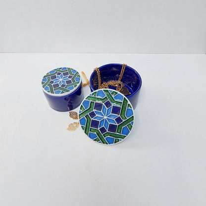 Handmade Ceramic Jewelry Box Set, Portuguese Tile Design