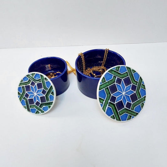 Handmade Ceramic Jewelry Box Set, Portuguese Tile Design