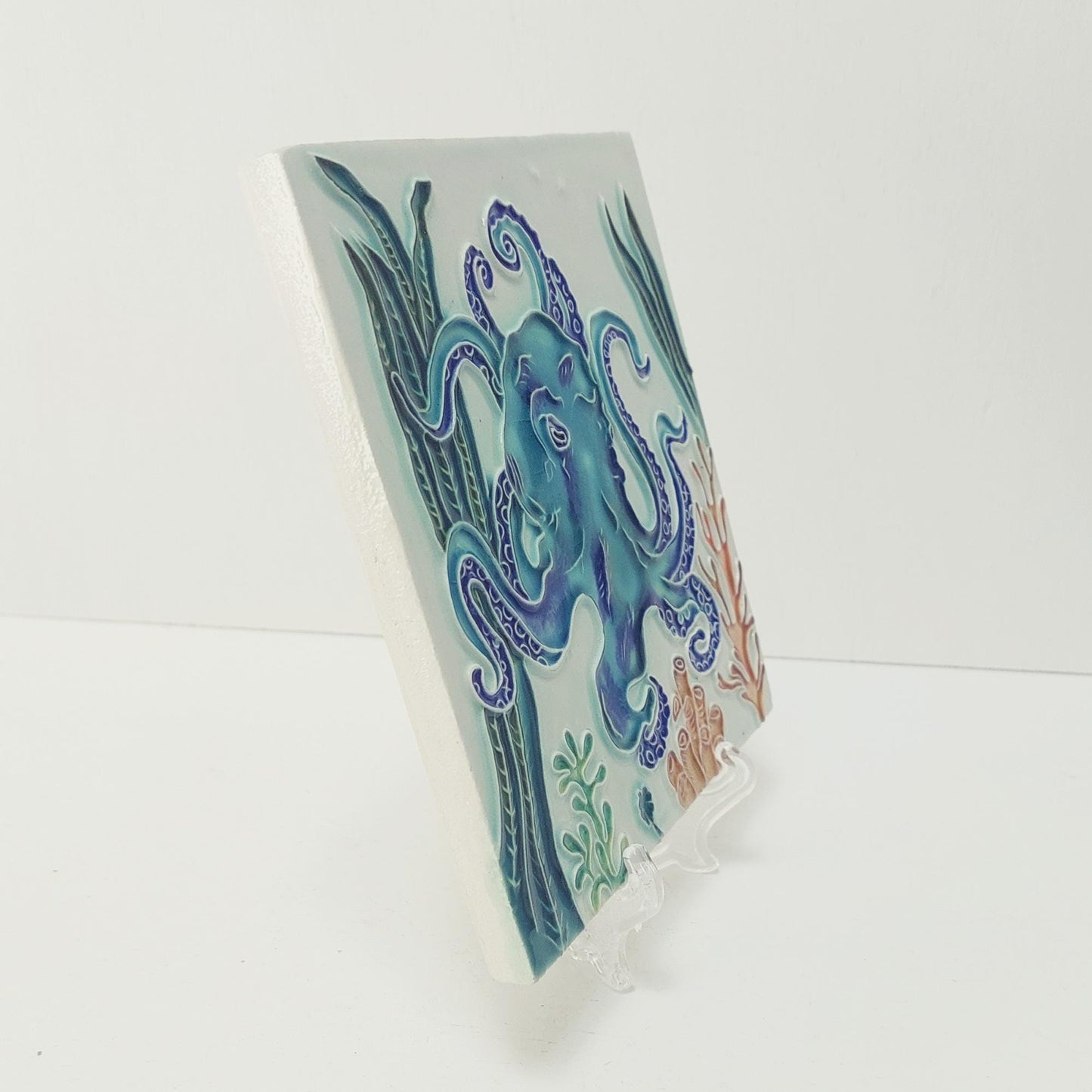 Hand-Painted Portuguese Ceramic Tile, Marine Animals, Ocean Decor
