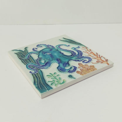 Hand-Painted Portuguese Ceramic Tile, Marine Animals, Ocean Decor