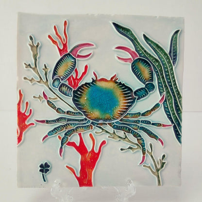 Hand-Painted Portuguese Ceramic Tile, Marine Art, Coastal Decor (5.51"x5.51")