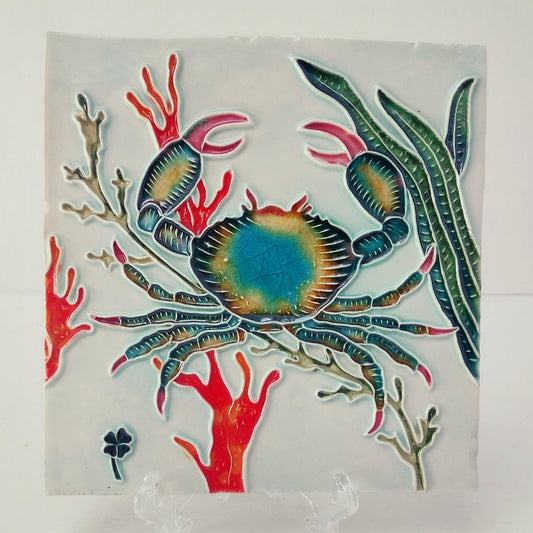 Hand-Painted Portuguese Ceramic Tile, Marine Art, Coastal Decor (5.51"x5.51")