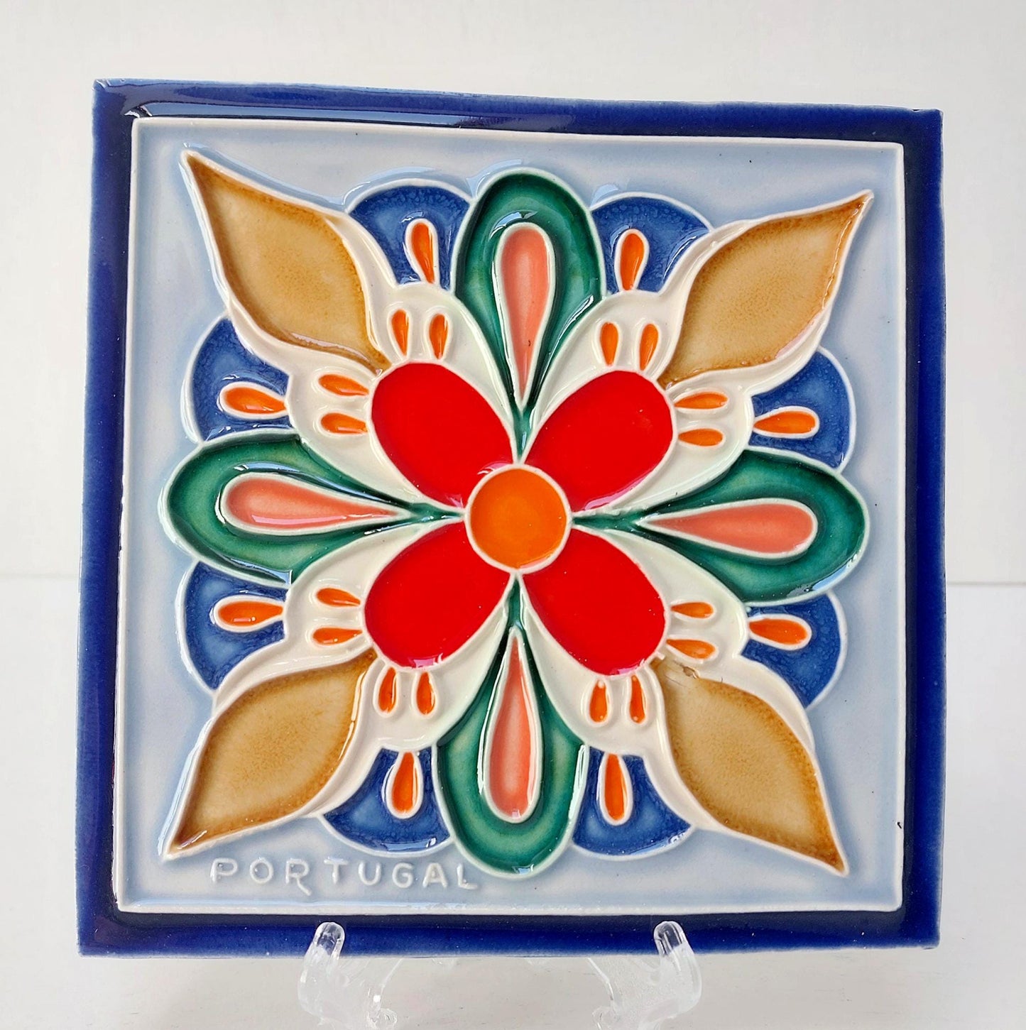 Hand-Painted Portuguese Ceramic Tile, Wall Art Azulejo (5.51"x5.51")