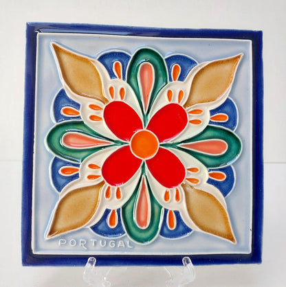 Hand-Painted Portuguese Ceramic Tile, Wall Art Azulejo (5.51"x5.51")