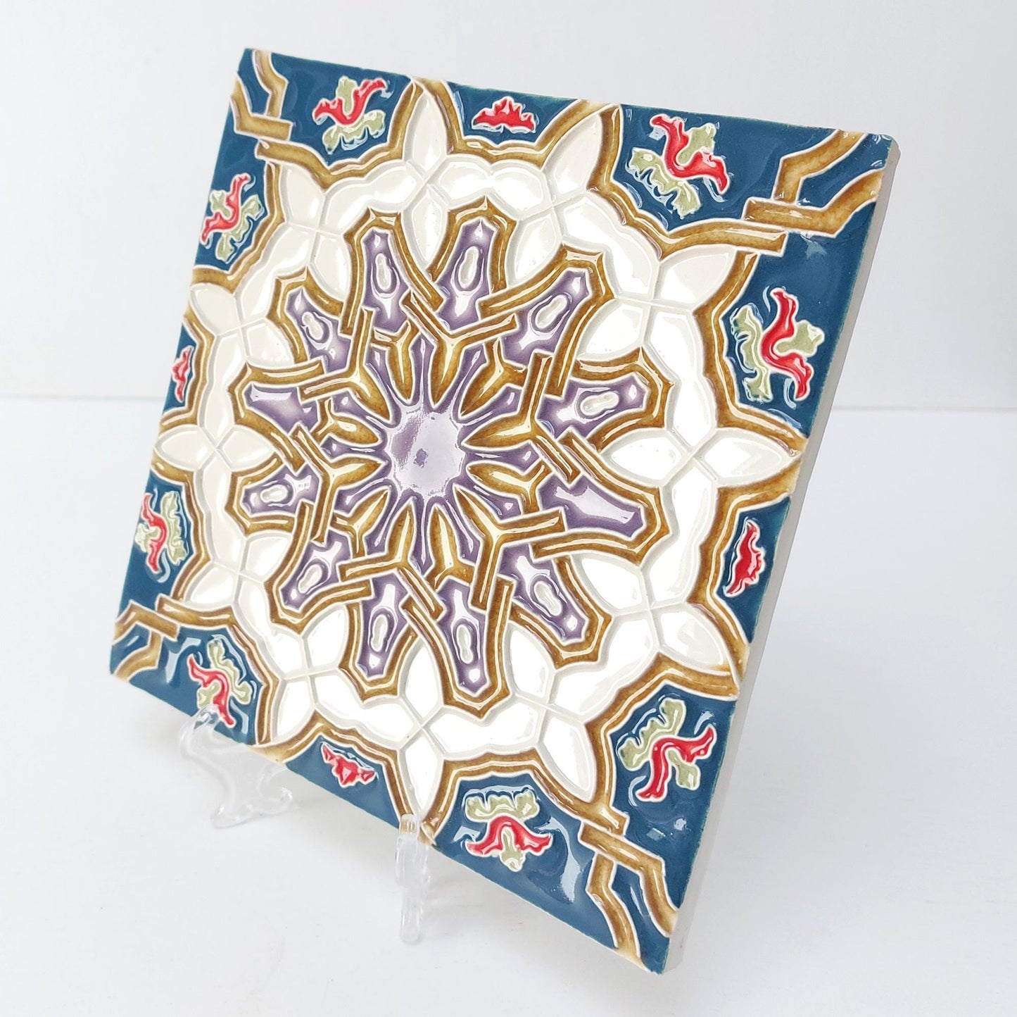 Hand-Painted Portuguese Ceramic Tile, Wall Decor (5.51"x5.51")