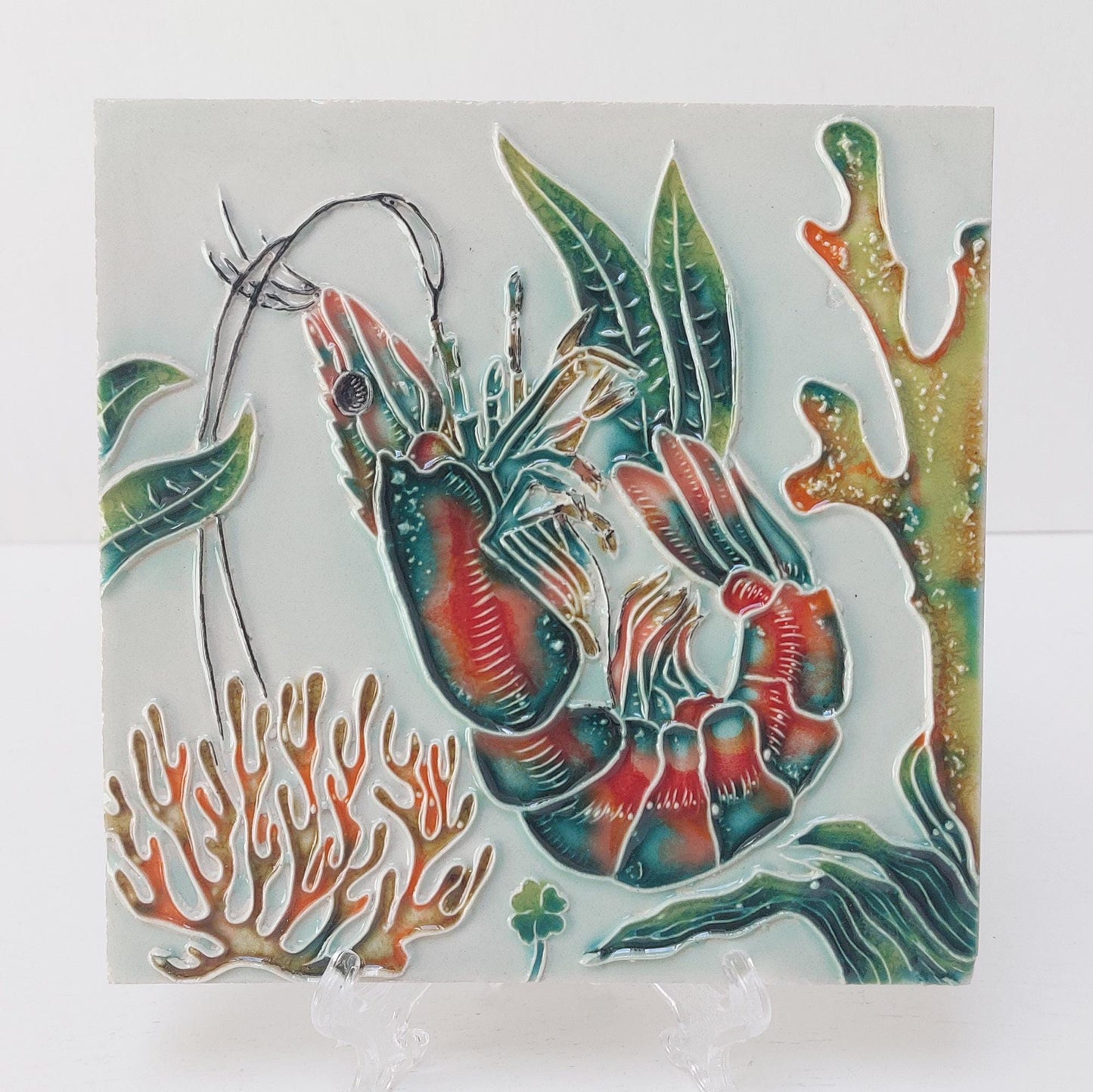 Hand-Painted Portuguese Ceramic Tile, Marine Life Wall Art (5.51" x 5.51")