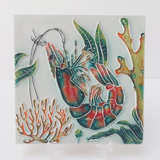 Hand-Painted Portuguese Ceramic Tile, Marine Life Wall Art (5.51" x 5.51")
