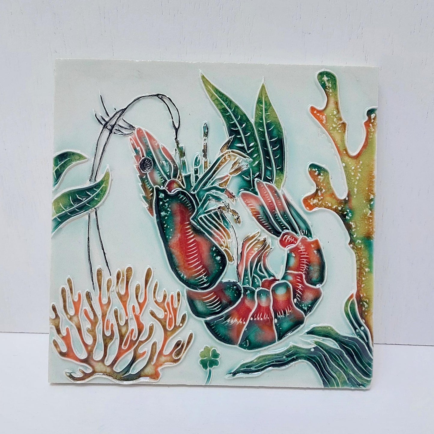 Hand-Painted Portuguese Ceramic Tile, Marine Life Wall Art (5.51" x 5.51")