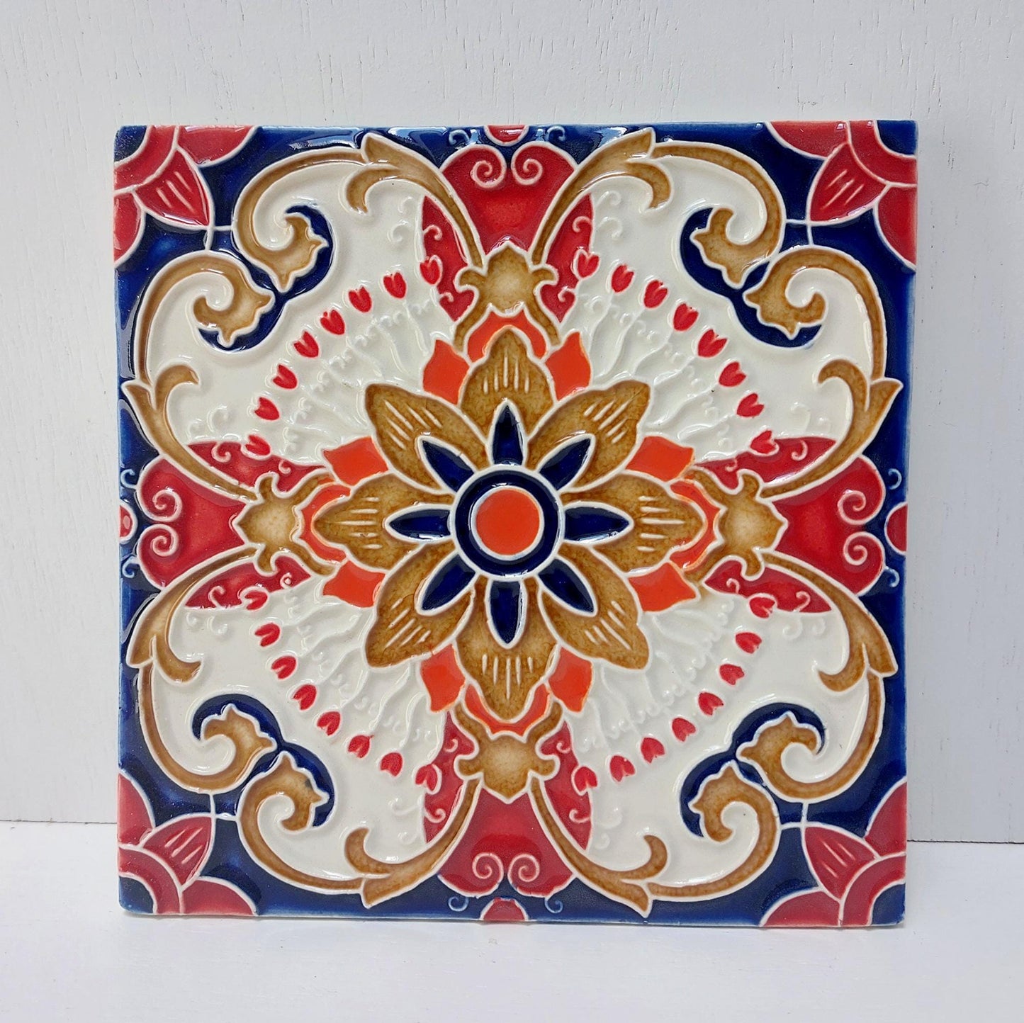 Hand-Painted Portuguese Ceramic Tile Art, Azulejos Decor (5.51" x 5.51")