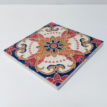 Hand-Painted Portuguese Ceramic Tile Art, Azulejos Decor (5.51" x 5.51")