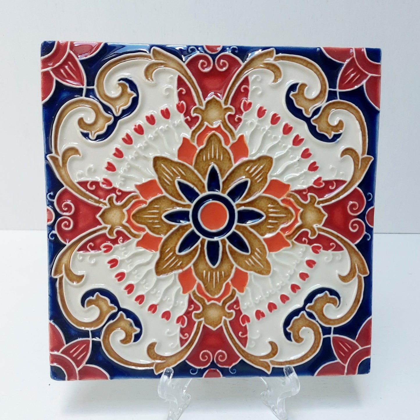 Hand-Painted Portuguese Ceramic Tile Art, Azulejos Decor (5.51" x 5.51")