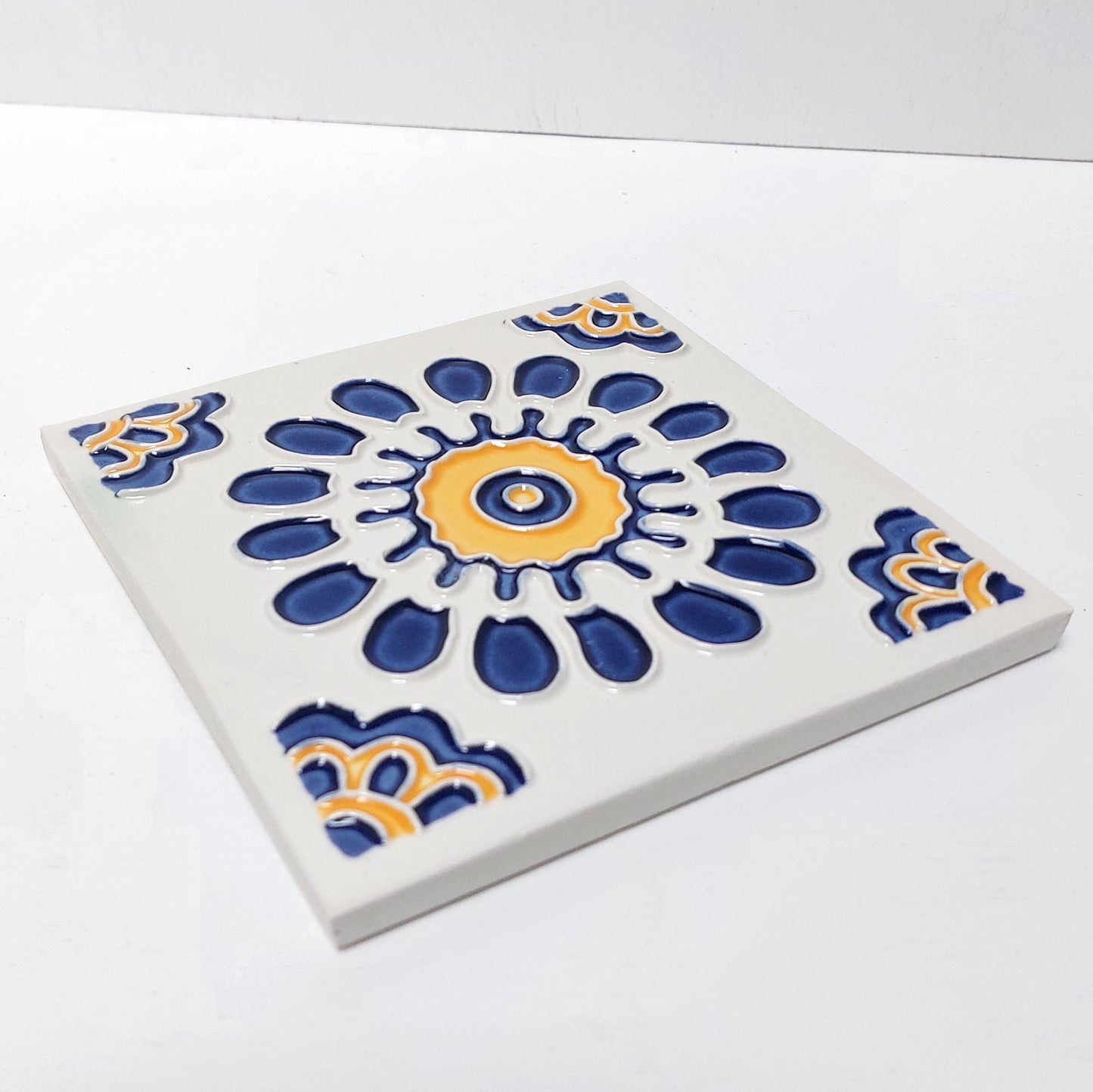 Hand-Painted Portuguese Ceramic Tile, Floral Wall Art, Azulejo Decor