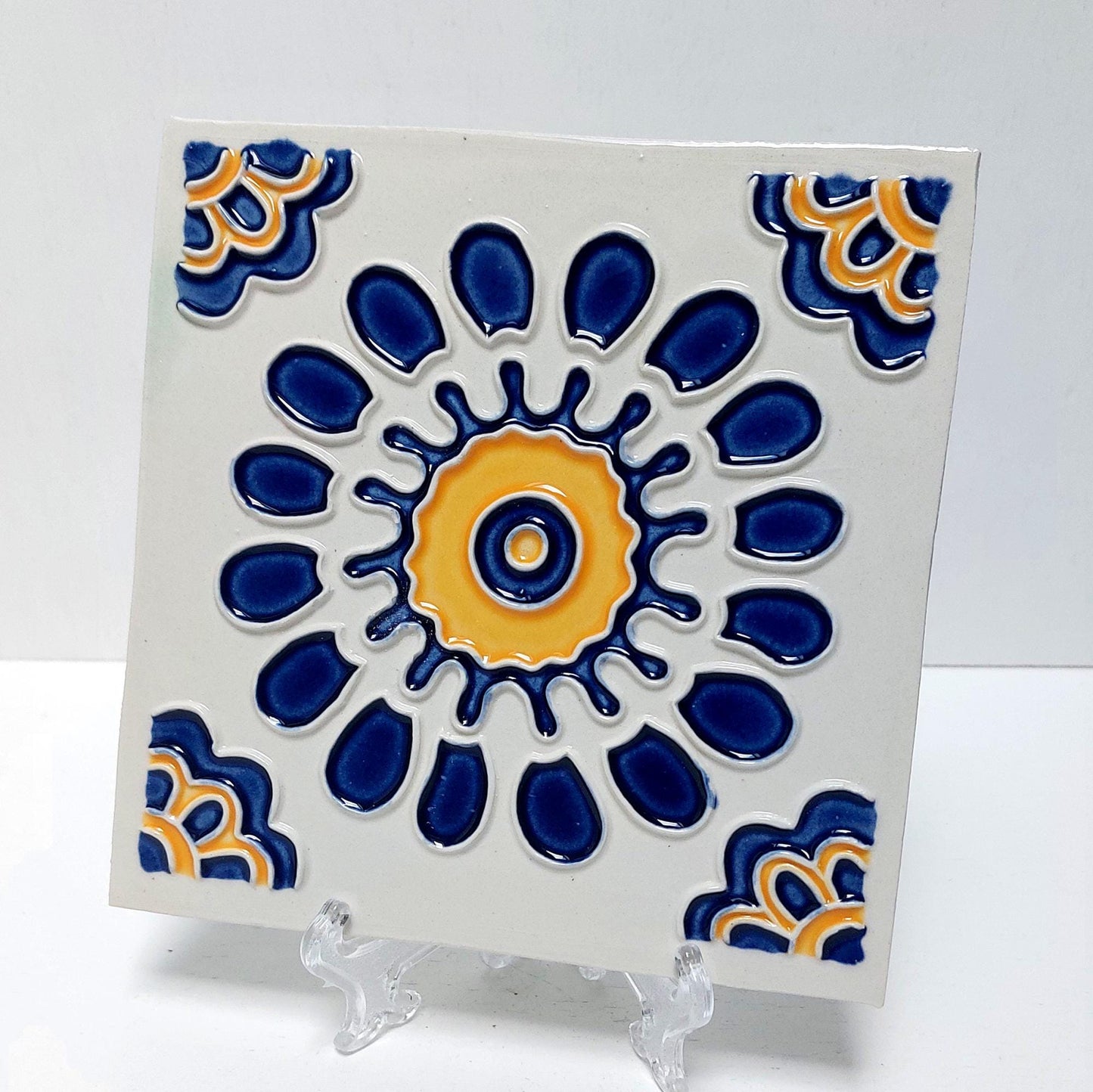 Hand-Painted Portuguese Ceramic Tile, Floral Wall Art, Azulejo Decor