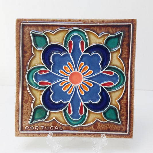 Hand-Painted Portuguese Ceramic Tile, Floral Wall Art (5.51"x5.51")