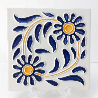 Hand-Painted Portuguese Ceramic Tile, Floral Wall Art (5.51"x5.51")