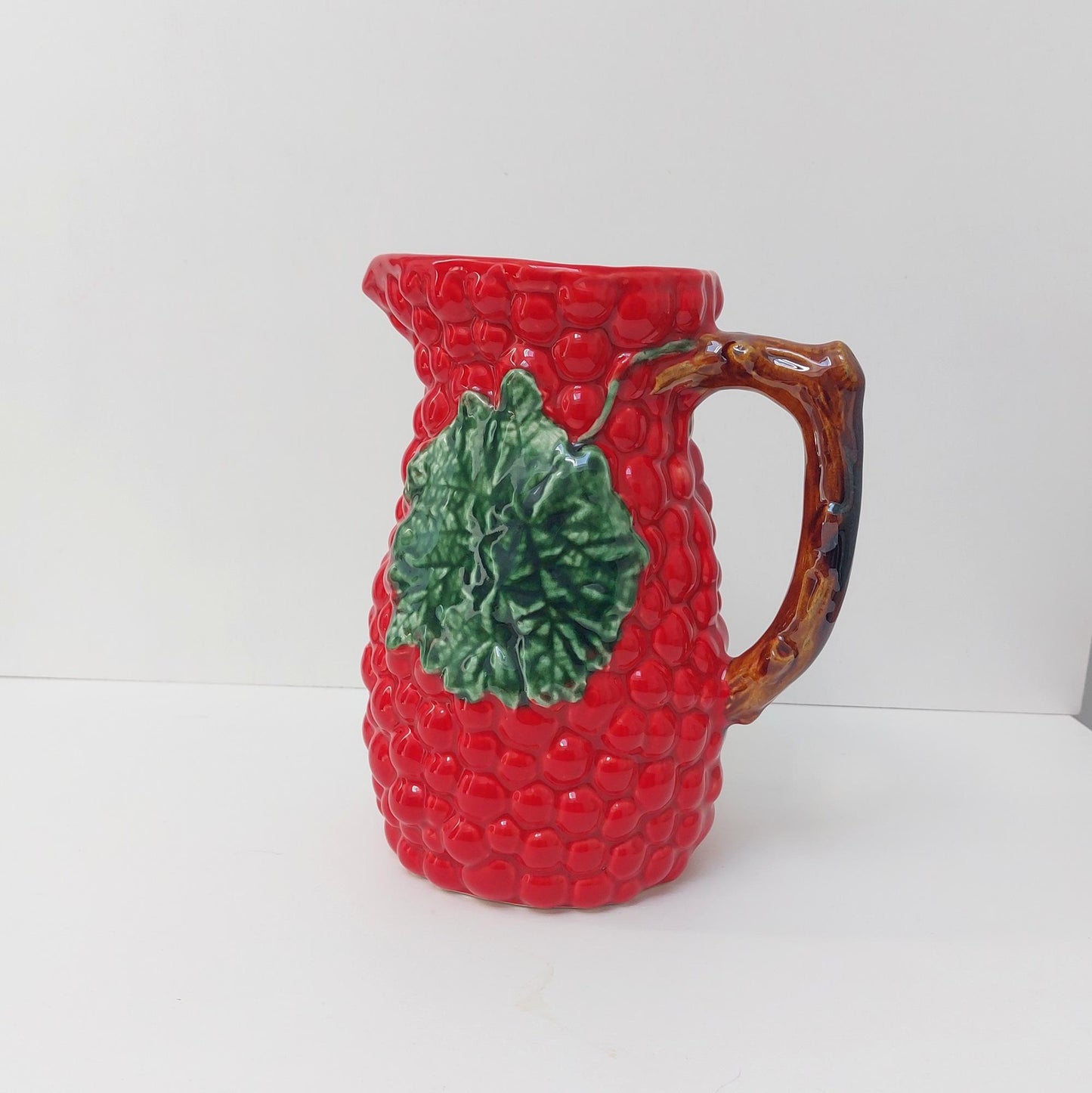 Hand-Painted Portuguese Ceramic Jug, Red Raspberry Design