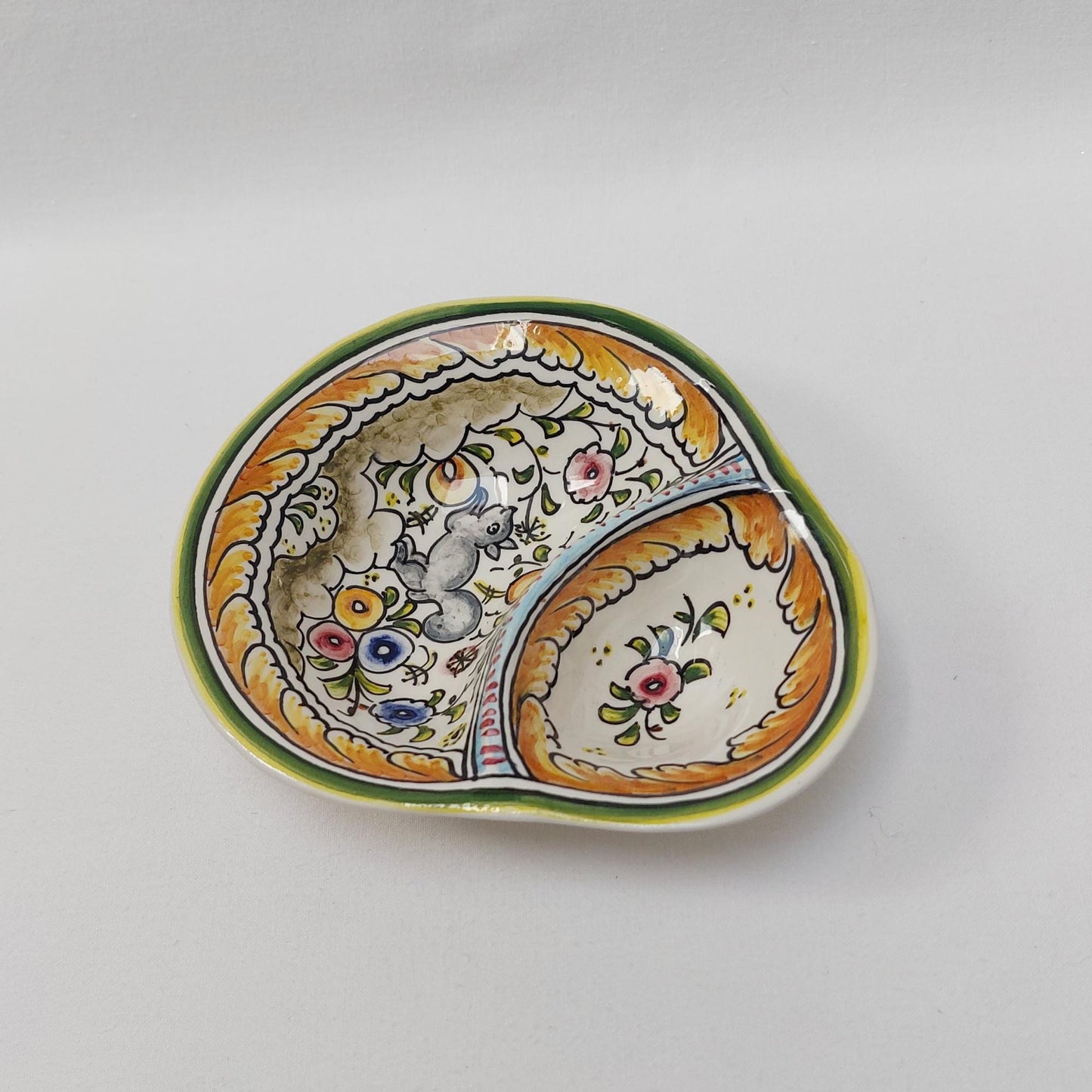 Portuguese Ceramic Olive Dish, Hand Painted Appetizer Plate
