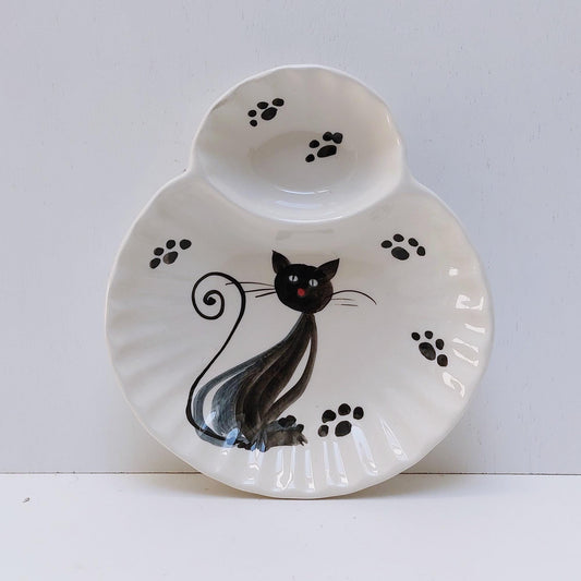 Portuguese Ceramic Olive Dish, Cat Design Appetizer Plate