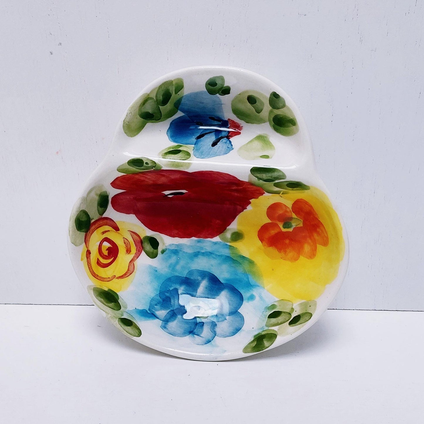 Portuguese Ceramic Olive Dish, Floral Appetizer Plate
