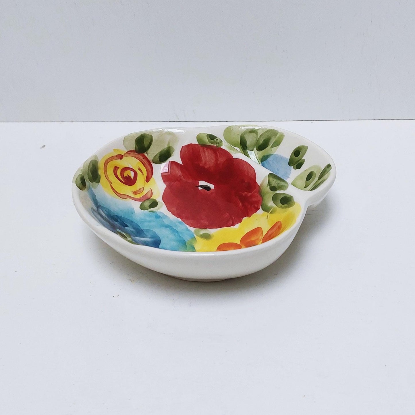 Portuguese Ceramic Olive Dish, Floral Appetizer Plate