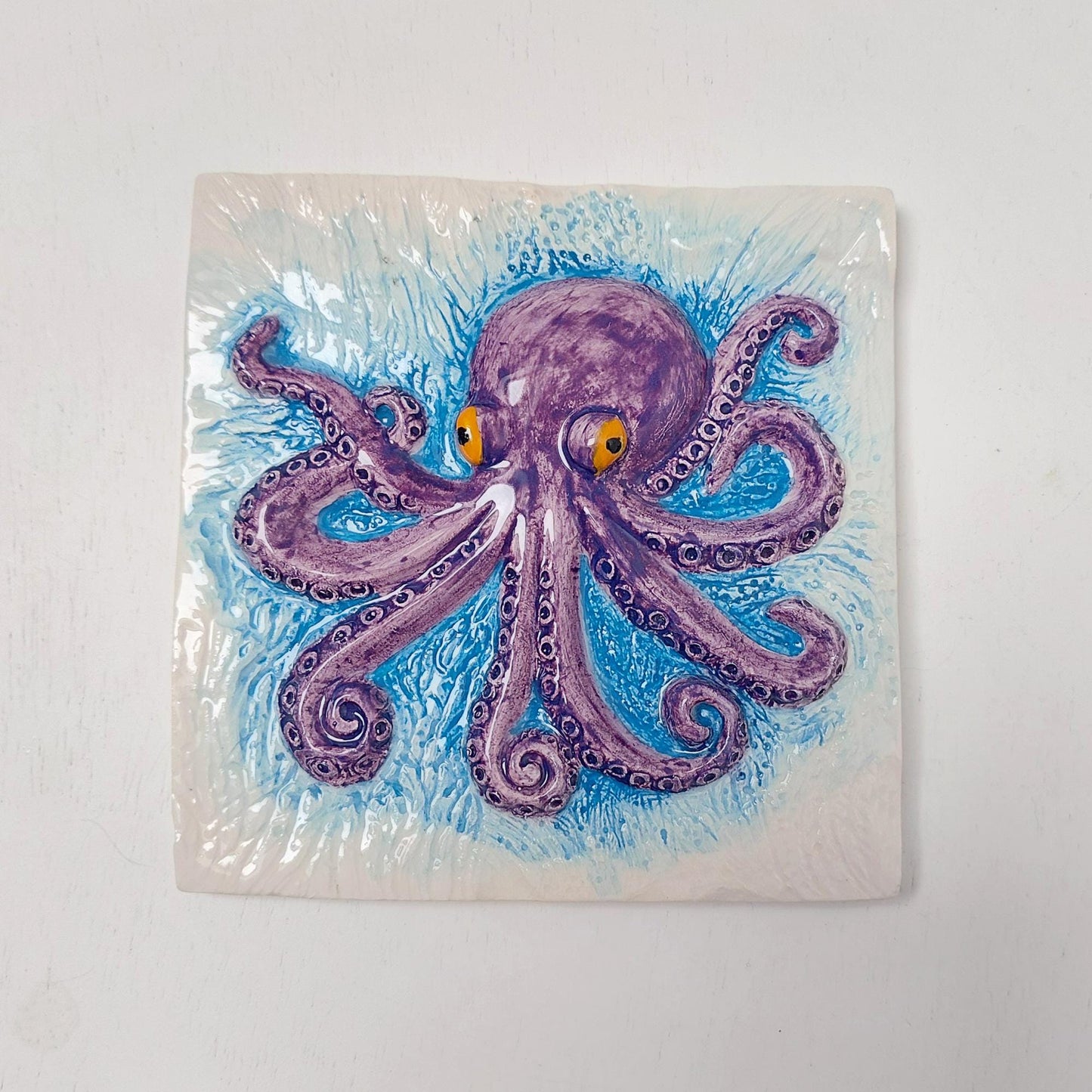 Hand-Painted Octopus Ceramic Tile, Portuguese Wall Decor (5.51"x5.51")
