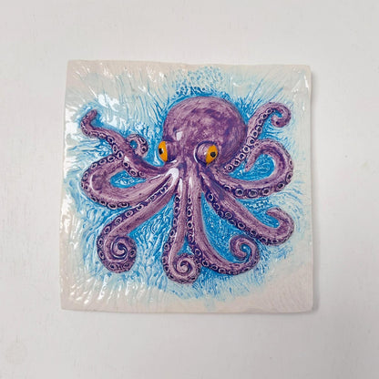 Hand-Painted Octopus Ceramic Tile, Portuguese Wall Decor (5.51"x5.51")