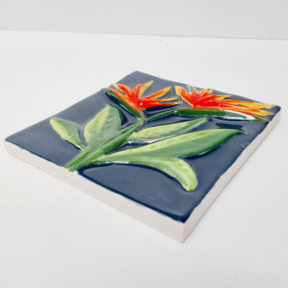 Hand-Painted Ceramic Tile Wall Art, Portuguese Azulejo, Bird of Paradise