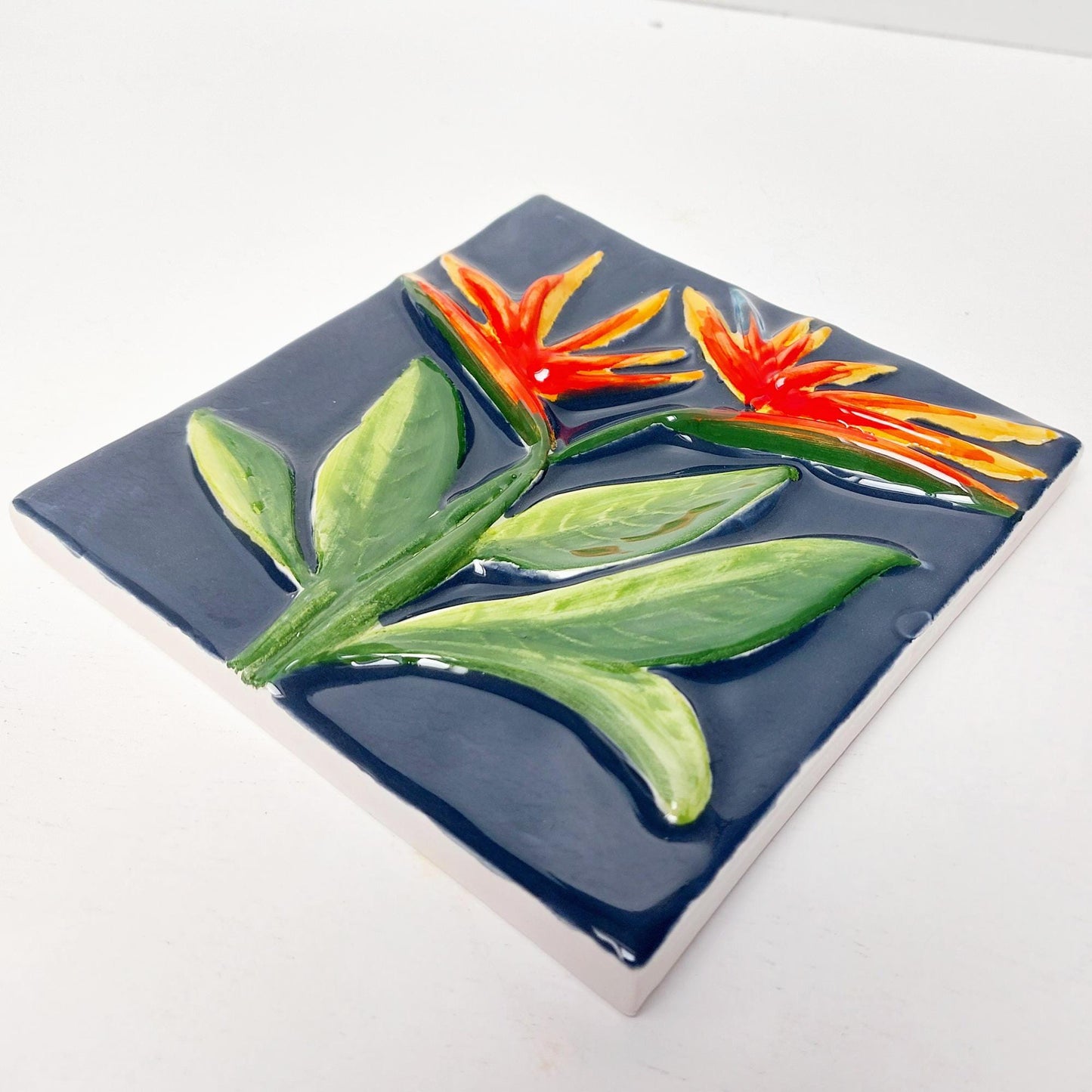 Hand-Painted Ceramic Tile Wall Art, Portuguese Azulejo, Bird of Paradise