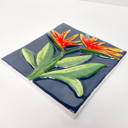 Hand-Painted Ceramic Tile Wall Art, Portuguese Azulejo, Bird of Paradise