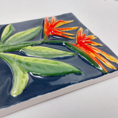 Hand-Painted Ceramic Tile Wall Art, Portuguese Azulejo, Bird of Paradise
