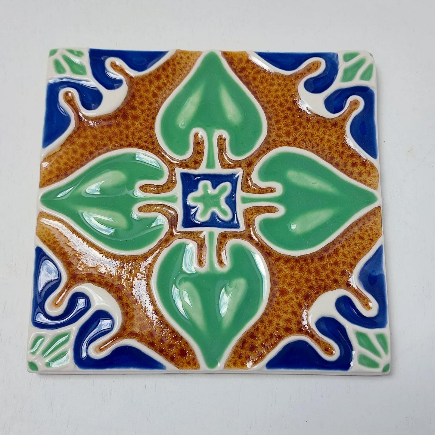 Hand-Painted Portuguese Ceramic Tile, Floral Wall Art (5.51" x 5.51")