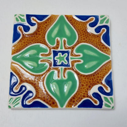 Hand-Painted Portuguese Ceramic Tile, Floral Wall Art (5.51" x 5.51")