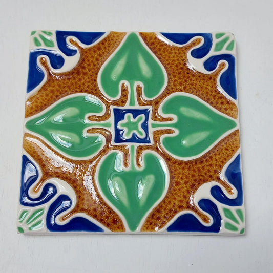 Hand-Painted Portuguese Ceramic Tile, Floral Wall Art (5.51" x 5.51")