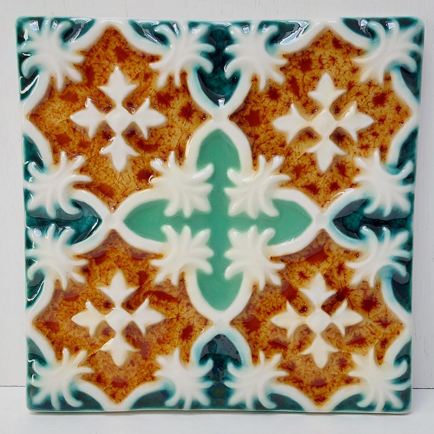 Hand-Painted Portuguese Ceramic Tile, Wall Decor (5.51"x5.51")
