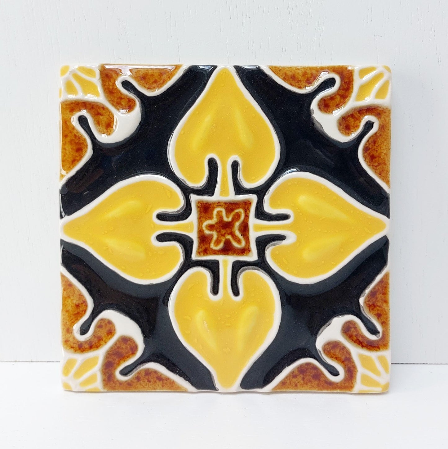 Hand-Painted Portuguese Ceramic Tile, Wall Decor (5.51"x5.51")