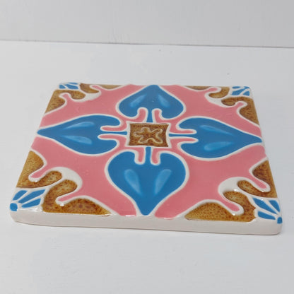 Hand-Painted Portuguese Ceramic Tile, Floral Wall Decor (5.51"x5.51")