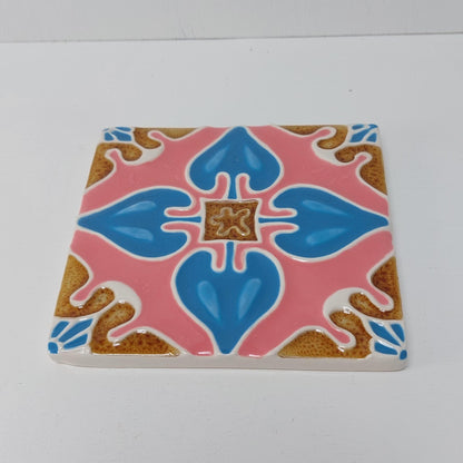Hand-Painted Portuguese Ceramic Tile, Floral Wall Decor (5.51"x5.51")