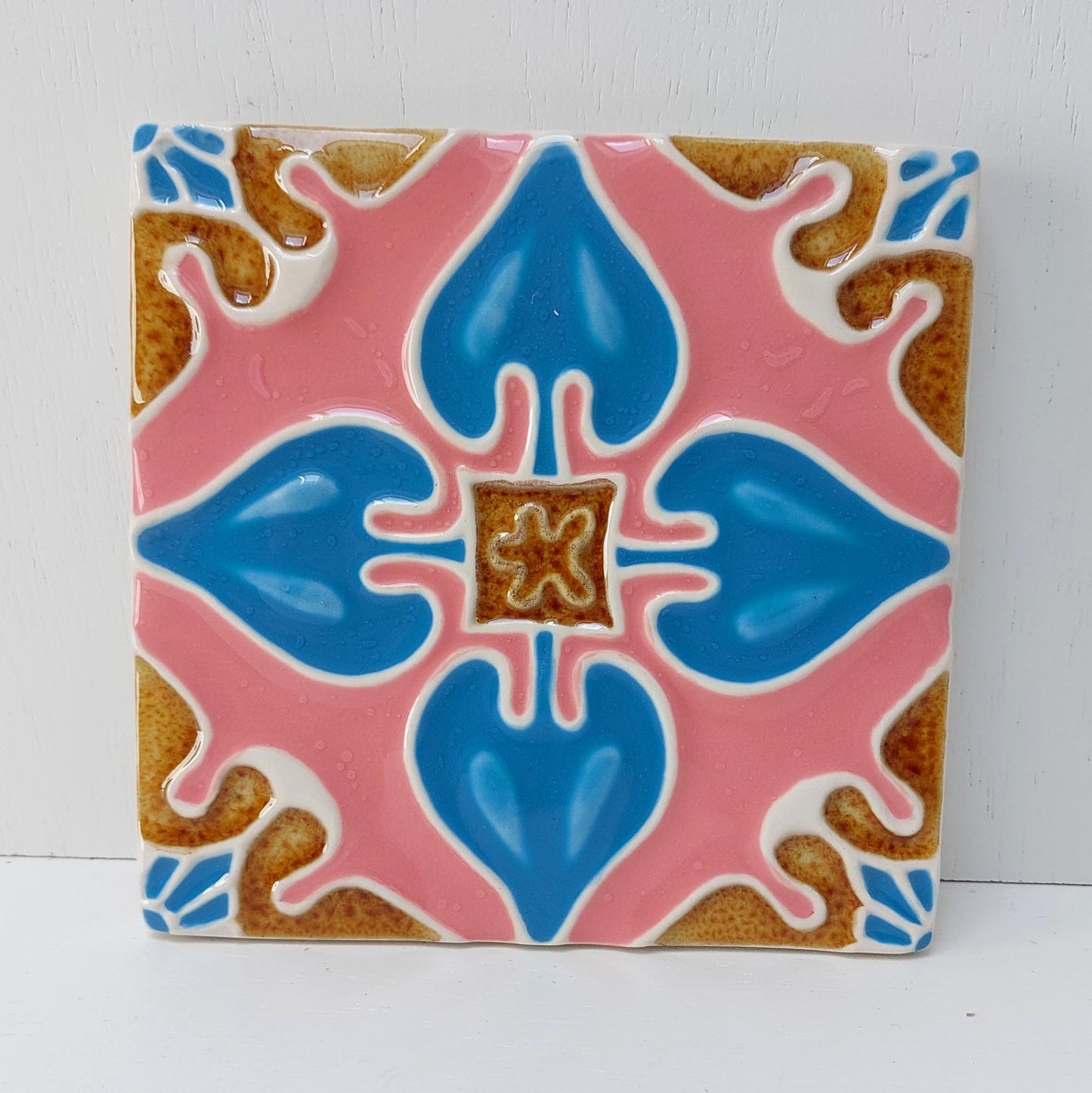 Hand-Painted Portuguese Ceramic Tile, Floral Wall Decor (5.51"x5.51")