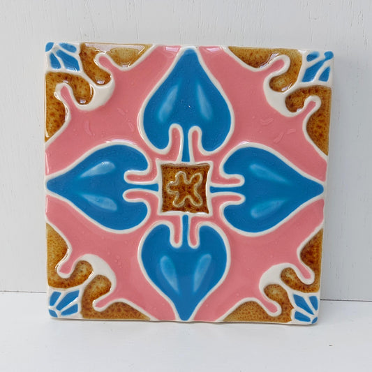 Hand-Painted Portuguese Ceramic Tile, Floral Wall Decor (5.51"x5.51")