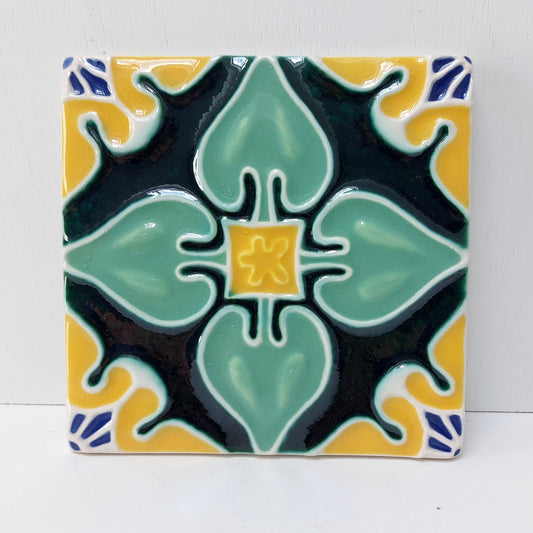 Hand-Painted Portuguese Ceramic Tile, Wall Art Decor (5.51"x5.51")