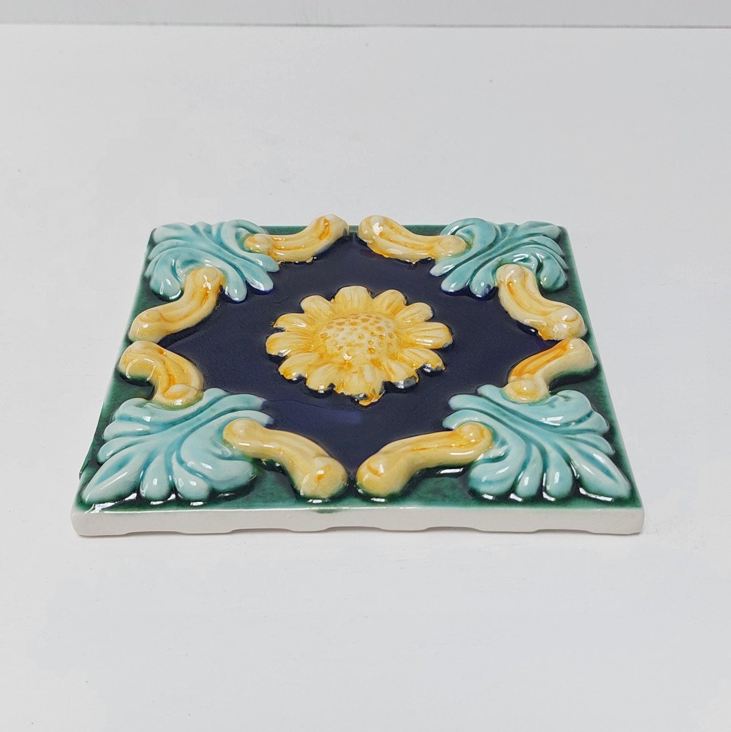 Hand-Painted Portuguese Ceramic Tile, Floral Wall Decor (5.51"x5.51")